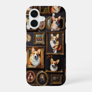 Coque iPhone 16 Musée Vintage Mur, Portraits de chiens Corgi hilar