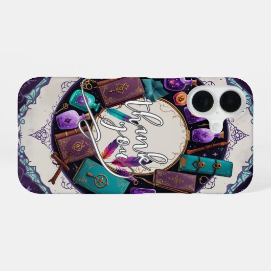 Coque iPhone 16 Mystical Spellbook Wreath Thank You Design (Verso Horizontal)