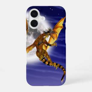 Coque iPhone 16 Mythe fantastique de dragon doré ciel pourpre