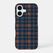 Coque iPhone 16 Navy and Brown Plaid Pattern (Verso)