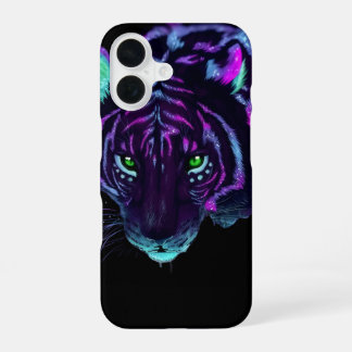 Coque iPhone 16 Neon Galaxy Tiger Glowing Eyes Phone Case