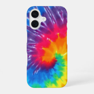 Coque iPhone 16 Neon Rainbow Retro Tie Dye Design