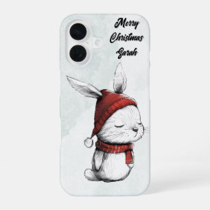 Coque iPhone 16 Noël mignon lapin Casquette rouge