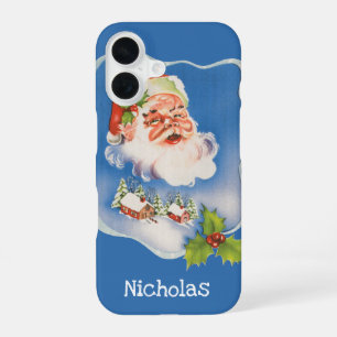 Coque iPhone 16 Noël vintage, joyeux Père Noël rétro