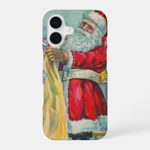 Coque iPhone 16 Noël vintage, Père Noël victorien avec des jouets