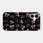 Coque iPhone 16 Nœuds mignons rose et noir (Verso Horizontal)