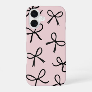 Coque iPhone 16 Nœuds Noirs Mignons et Tendance Rose