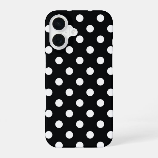 Coque iPhone 16 Noir à pois blancs (Verso)