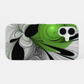 Coque iPhone 16 Noir Abstrait et blanc avec art fractal vert (Verso Horizontal)