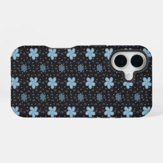 Coque iPhone 16 Noir avec Blue Paisley Flowers iPhone 16 Coque