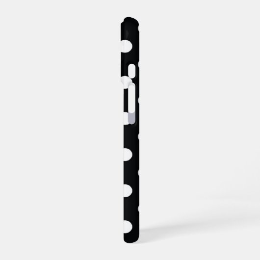 Coque iPhone 16 Noir avec pois blancs (Côté gauche)