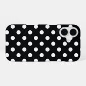 Coque iPhone 16 Noir avec pois blancs (Verso Horizontal)