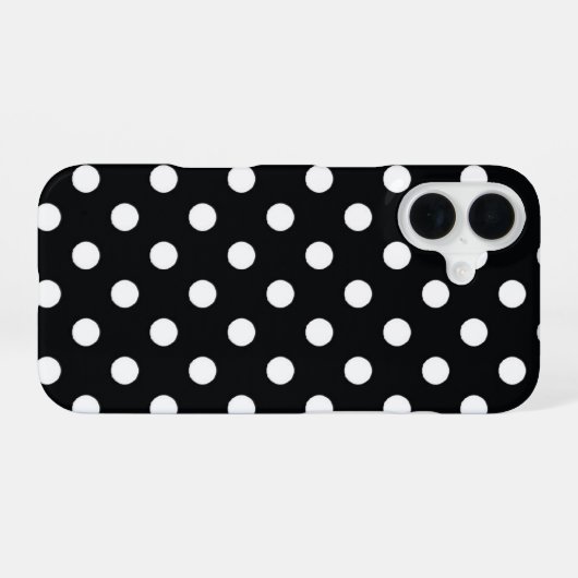 Coque iPhone 16 Noir avec pois blancs (Verso Horizontal)