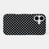 Coque iPhone 16 Noir avec pois blancs (Verso Horizontal)
