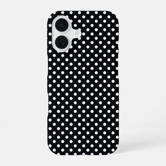 Coque iPhone 16 Noir avec pois blancs (Verso)