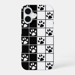 Coque iPhone 16 Noir Blanc Mignon Motif Carreaux Pata Plaid