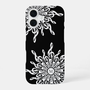 Coque iPhone 16 Noir ornemental Arbre Clef Monogramme