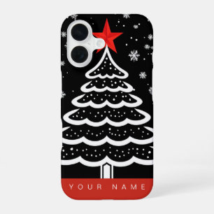 Coque iPhone 16 Noir & Rouge Noël