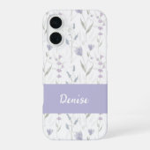 Coque iPhone 16 Nom de fleur sauvage aquarelle bleu violet (Verso)