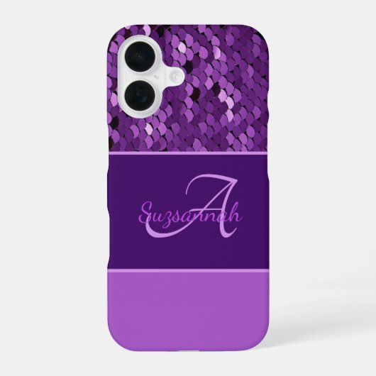 Coque iPhone 16 Nom de monogramme personnalisé Rayures de Sequins (Verso)