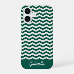 Coque iPhone 16 nom de motif à rayures zig zag Chevron vert sarcel