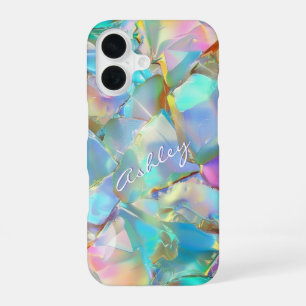 Coque iPhone 16 Nom de script blanc sur fond opale