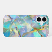 Coque iPhone 16 Nom de script blanc sur fond opale (Verso Horizontal)