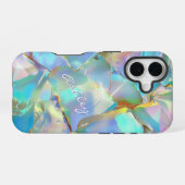 Coque iPhone 16 Nom de script blanc sur fond opale (Verso Horizontal)