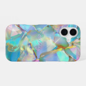 Coque iPhone 16 Nom de script blanc sur fond opale (Verso Horizontal)