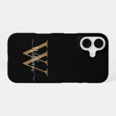 Coque iPhone 16 Nom de script de monogramme en or noir moderne (Verso Horizontal)