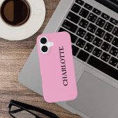 Coque iPhone 16 Nom de script personnalisé rose moderne