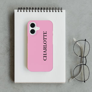 Coque iPhone 16 Nom de script personnalisé rose moderne