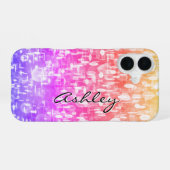 Coque iPhone 16 Nom de script sur sequins arc-en-ciel (Verso Horizontal)