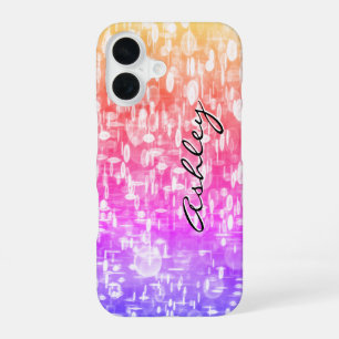 Coque iPhone 16 Nom de script sur sequins arc-en-ciel