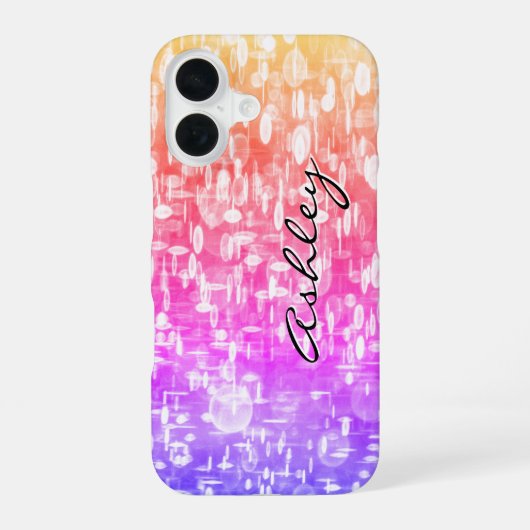 Coque iPhone 16 Nom de script sur sequins arc-en-ciel (Verso)