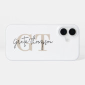 Coque iPhone 16 Nom de signature Monogram beige (Verso Horizontal)