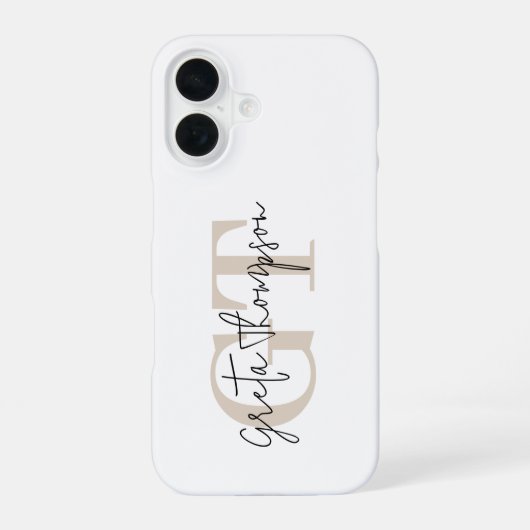 Coque iPhone 16 Nom de signature Monogram beige (Verso)