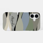 Coque iPhone 16 Nom du monogramme boho feuilles abstraits vert bei (Verso Horizontal)