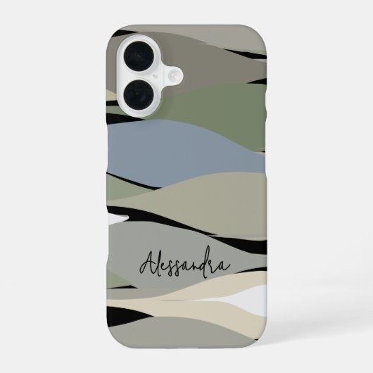 Coque iPhone 16 Nom du monogramme boho feuilles abstraits vert bei (Verso)