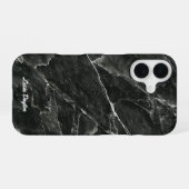 Coque iPhone 16 Nom du script en marbre noir (Verso Horizontal)