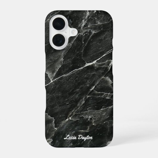 Coque iPhone 16 Nom du script en marbre noir (Verso)