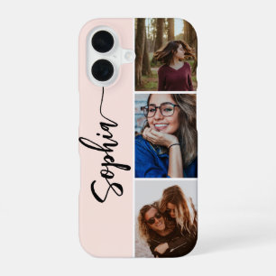 Coque iPhone 16 Nom Écriture Pinceau Girly 3 Photo Blush Rose