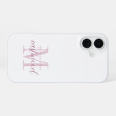 Coque iPhone 16 Nom élégant en écriture manuscrite Monogramme rose (Verso Horizontal)