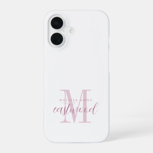 Coque iPhone 16 Nom élégant en écriture manuscrite Monogramme rose (Verso)