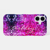 Coque iPhone 16 Nom en écriture blanche sur strass rose (Verso Horizontal)