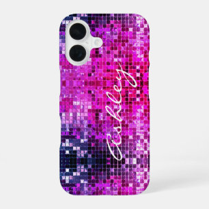 Coque iPhone 16 Nom en écriture blanche sur strass rose