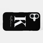 Coque iPhone 16 Nom Moderne Initial Noir Blanc Personnaliser (Verso Horizontal)