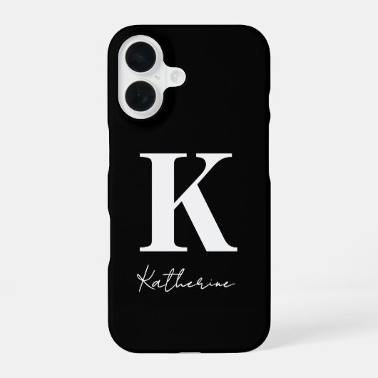 Coque iPhone 16 Nom Moderne Initial Noir Blanc Personnaliser (Verso)