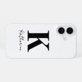 Coque iPhone 16 Nom Moderne Initiale Blanc Personnaliser Noir (Verso Horizontal)