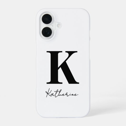 Coque iPhone 16 Nom Moderne Initiale Blanc Personnaliser Noir (Verso)